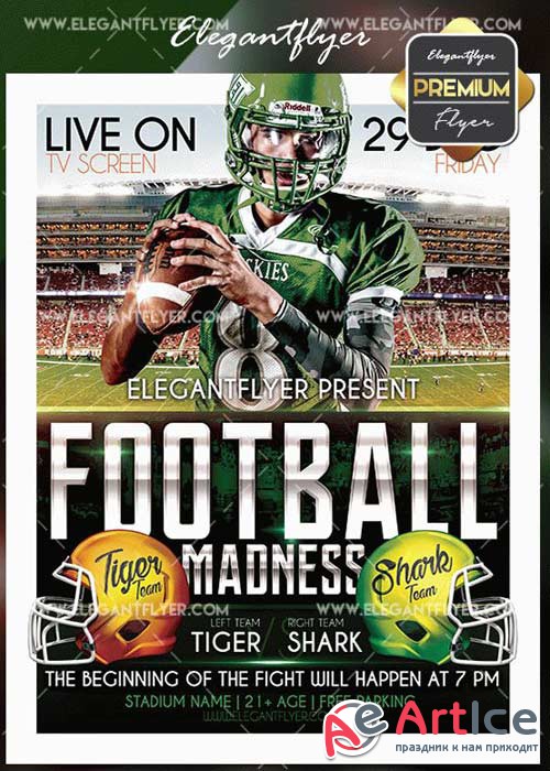 Football Madness V5 Flyer PSD Template + Facebook Cover