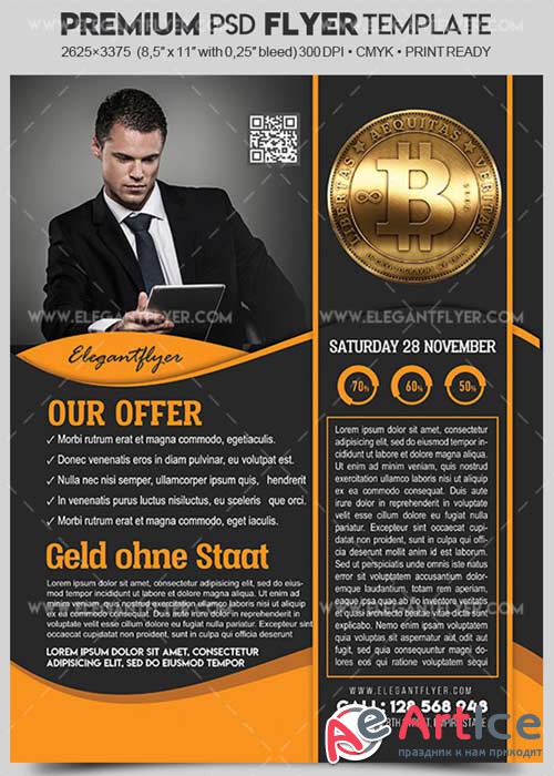 Bitcoin V3 Flyer PSD Template + Facebook Cover