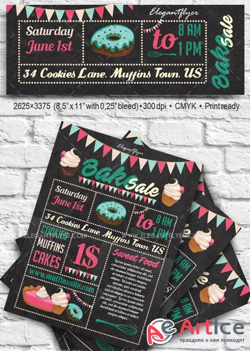 Bake Sale Flyer PSD V17 Template + Facebook Cover