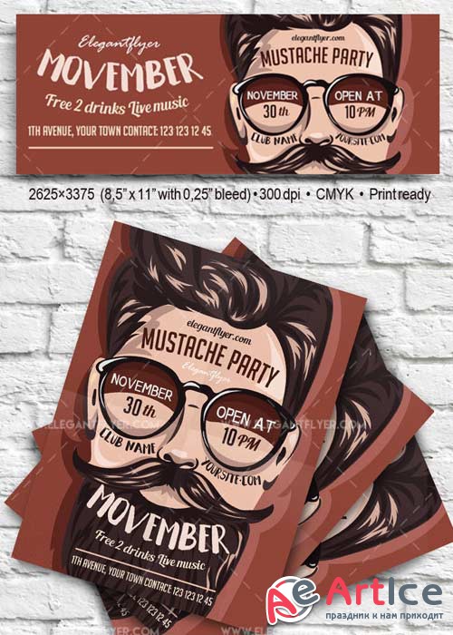 Movember Mustache Party V11 Flyer PSD Template + Facebook Cover