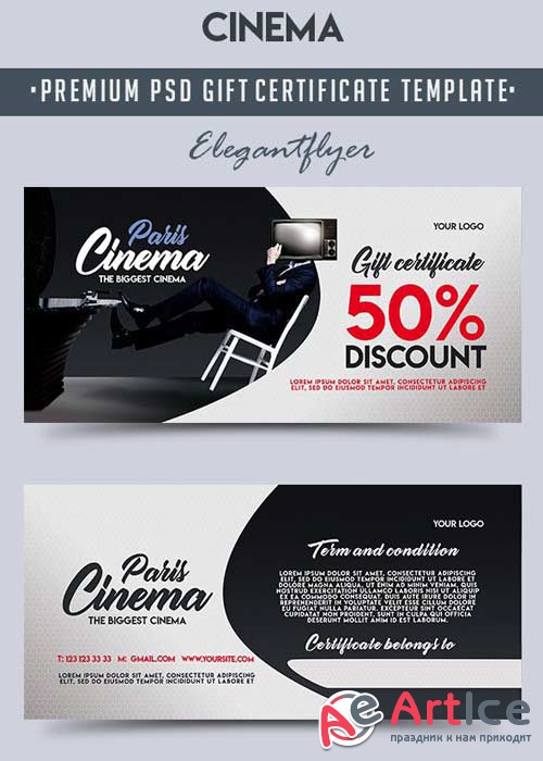 Cinema v1 Premium Gift Certificate PSD Template