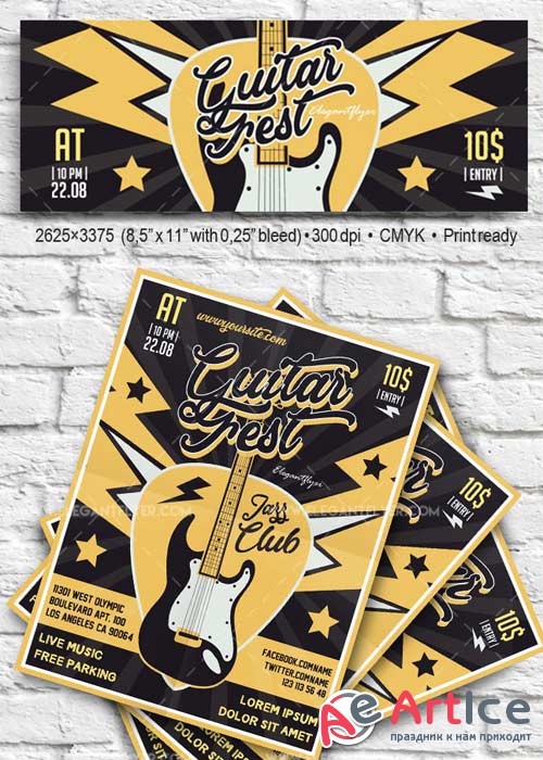 Guitar Fest V7 Flyer PSD Template + Facebook Cover