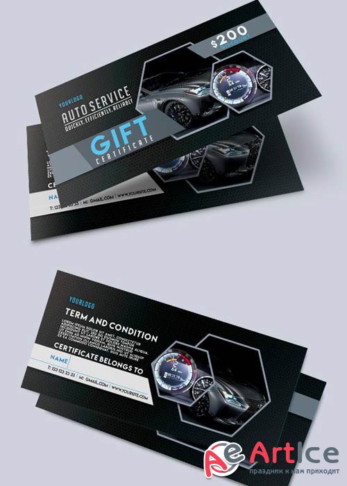 Auto Service V1 Premium Gift Certificate PSD Template