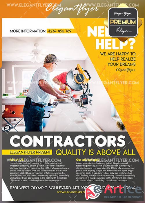 Contractors V1 Flyer PSD Template + Facebook Cover