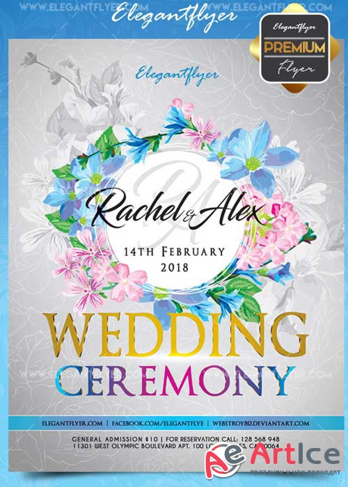 Wedding ceremony V5 Flyer PSD Template + Facebook Cover