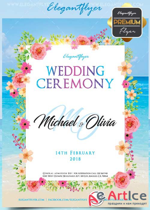 Wedding ceremony V3 Flyer PSD Template + Facebook Cover