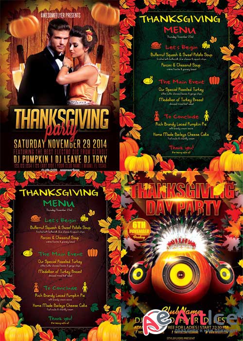 Thanksgiving 2017 4in1 V2 Flyer PSD Template