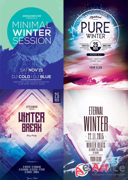 Minimal Winter Party 4in1 V1 2017 Flyer Template