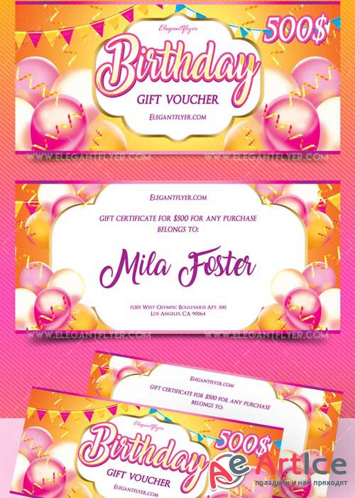 Birthday V4 Premium Gift Certificate PSD Template