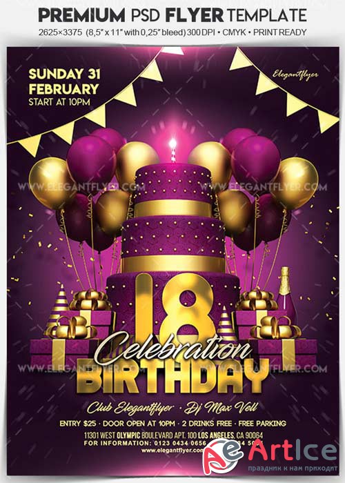 Birthday Celebration V3 2018 Flyer PSD Template + Facebook Cover