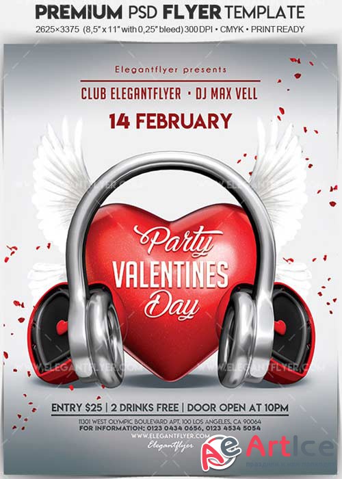 Valentines Day Party V02 2018 Flyer PSD Template + Facebook Cover