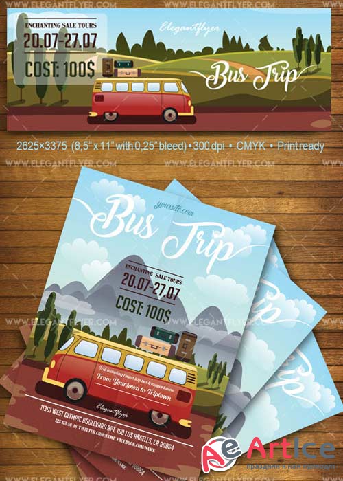 Bus Trip V1 2018 Flyer PSD Template + Facebook Cover