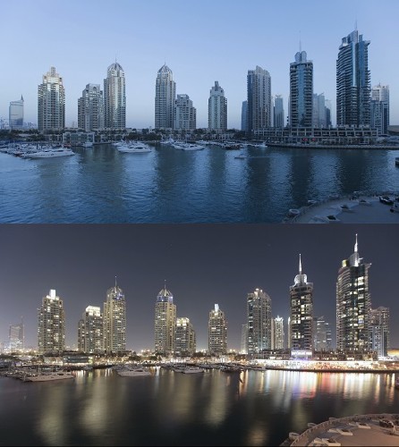 Dusk to night time lapse transition of dubai marina a modern development se