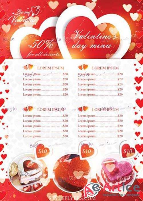 Valentines Day Menu V20 2018 PSD Flyer Template