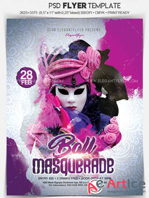 Masquerade Ball V12 Flyer PSD Template + Facebook Cover