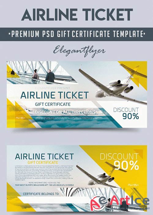 Airline Ticket V1 2018 Premium Gift Certificate PSD Template