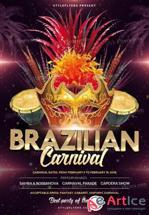 Brazilian Carnival 2018 PSD V15 Flyer Template