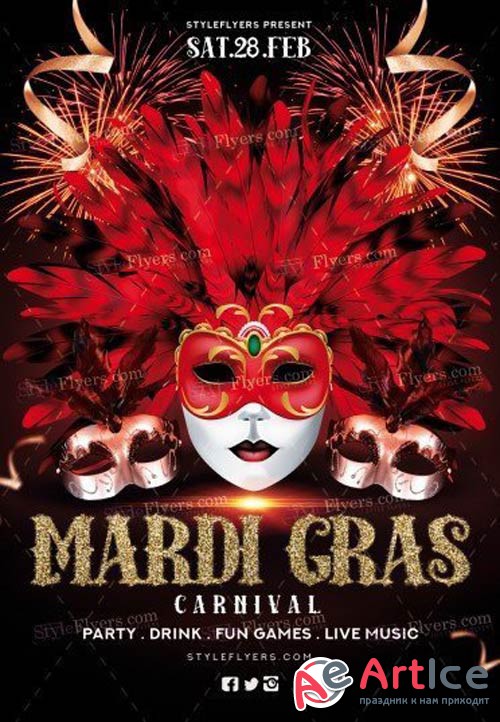 Mardi Gras V20 2018 PSD Flyer Template