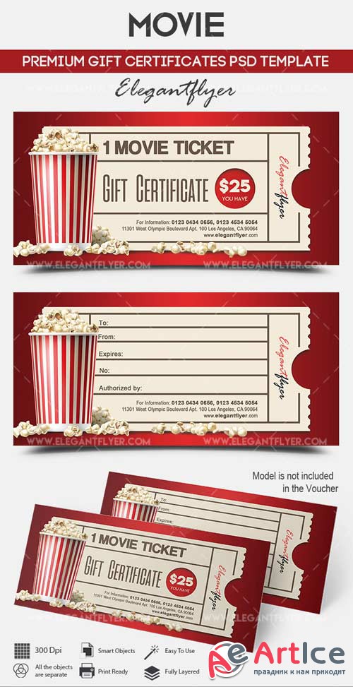 Movie V1 2018 Premium Gift Certificate PSD Template