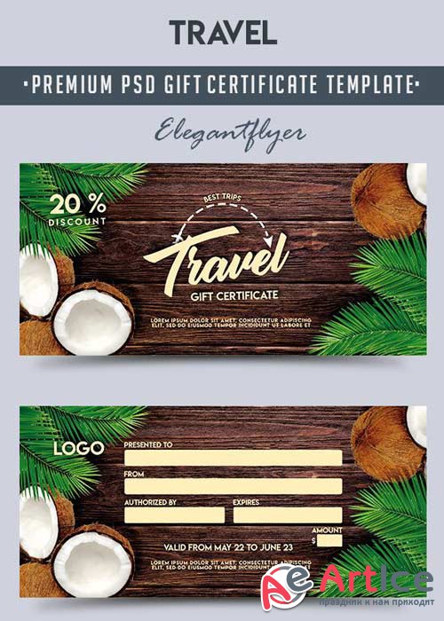 Travel V1 2018 Premium Gift Certificate PSD Template