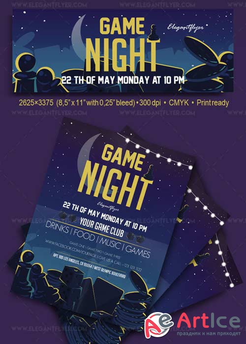 Game Night V1 2018 Flyer PSD Template + Facebook Cover