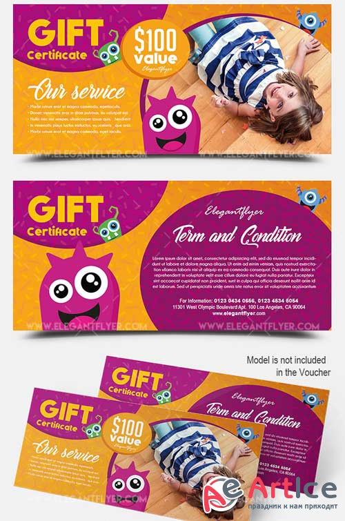 Kids V3 2018 Gift Certificate PSD Template