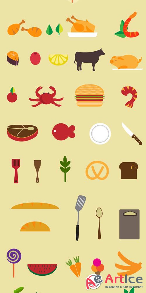 Food flat vector elements #1 - Stock Vector