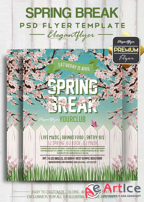 Spring Break V5 2018 Flyer PSD Template + Facebook Cover