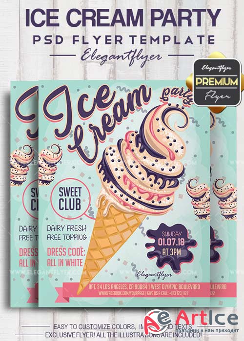 Ice Cream Party 2018 Flyer PSD V1 Template + Facebook Cover