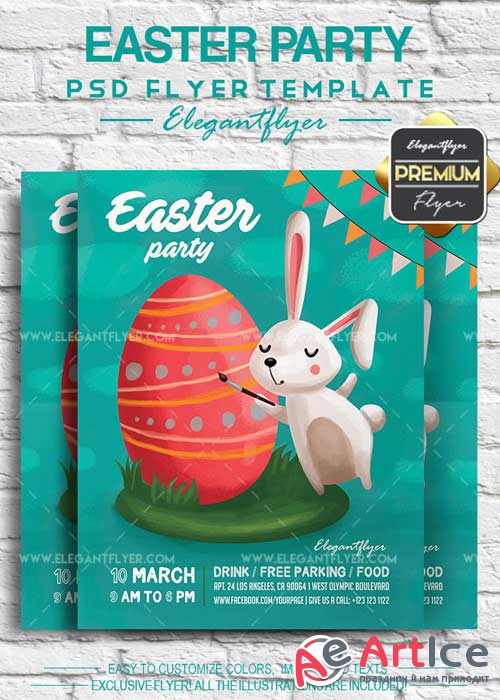 Easter Party V10 2018 Flyer PSD Template + Facebook Cover