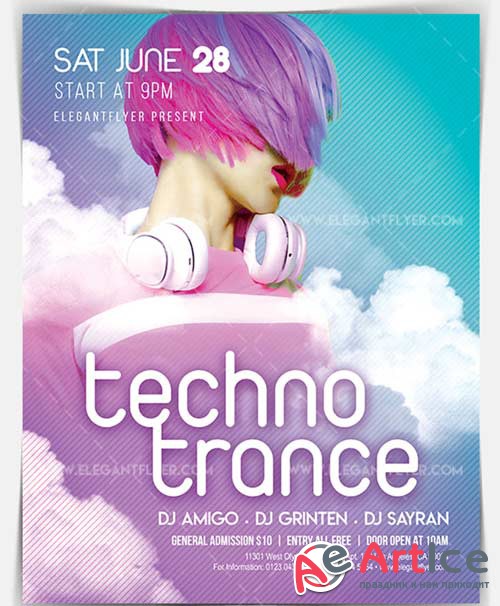 Techno Trance V4 2018 Flyer PSD Template