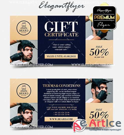 Barbershop V7 2018 Gift Certificate PSD Template