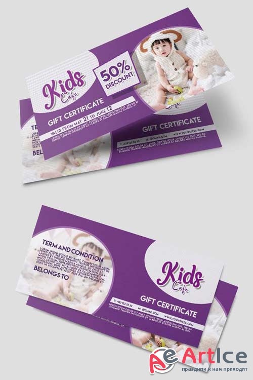 Kids Cafe V5 2018 Gift Certificate PSD Template