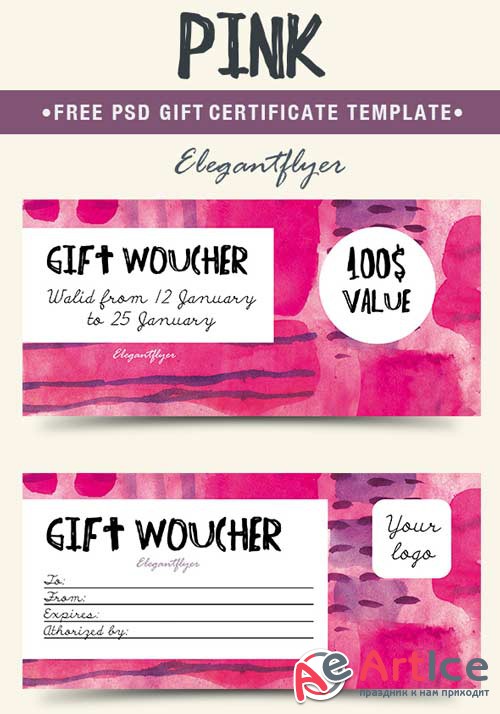 Pink V1 2018 Gift Certificate PSD Template