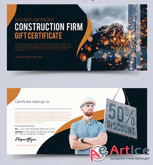 Construction Firm V1 2018 Premium Gift Certificate PSD Template