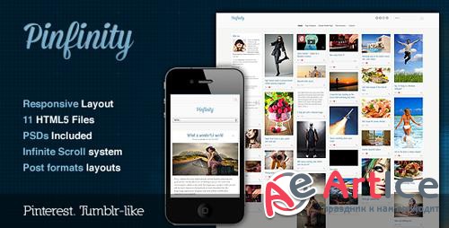 ThemeForest - Pinfinity v1.0 - Responsive Tumblr-Like Site Template - 2776231