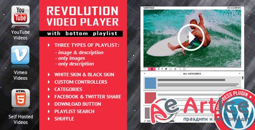 CodeCanyon - Revolution Video Player With Bottom Playlist WordPress Plugin v1.7.1 - YouTube/Vimeo/Self-Hosted Support - 18216139