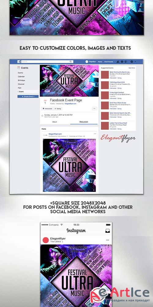 Music Festival V4 2018 Facebook Event + Instagram template