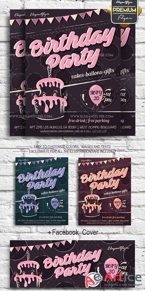 Birthday Party V45 2018 Flyer PSD Template + Facebook Cover