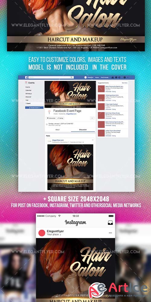 Hair Salon V7 2018 Facebook Event + Instagram template