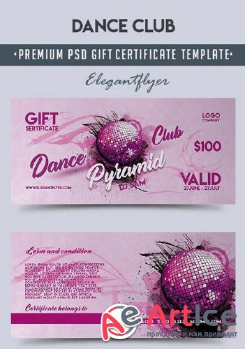 Dance Club V4 2018 Premium Gift Certificate PSD Template