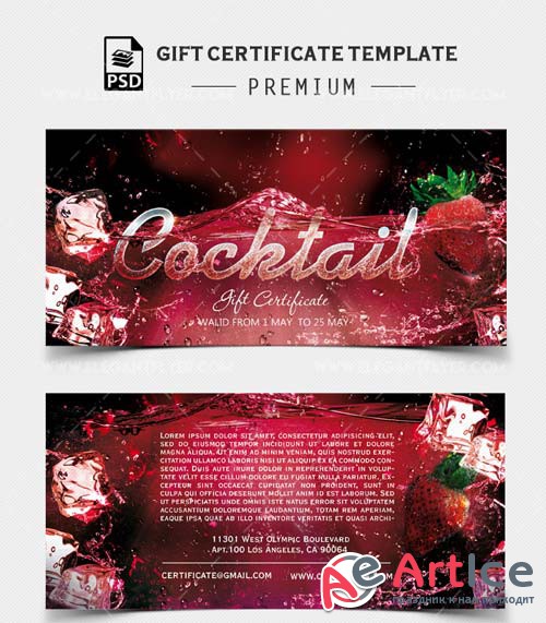 Cocktail Gift Certificate V1 2018 PSD Template