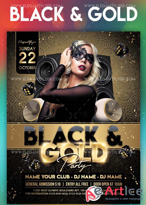 Black and Gold Party V7 2018 Flyer PSD Template