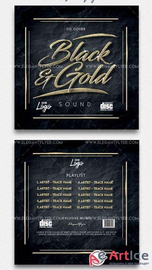 Black & Gold V1 2018 Premium CD Cover Template in PSD