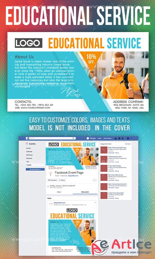 Educational Service V1 2018 Facebook Event + Instagram Template + YouTube Channel Banner