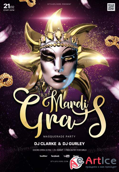 Mardi Gras V1 2019 PSD Flyer Template