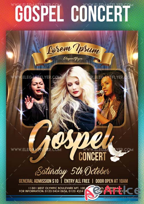 Gospel Concert V1 2019 Flyer Template PSD + Facebook Cover + Instagram Post