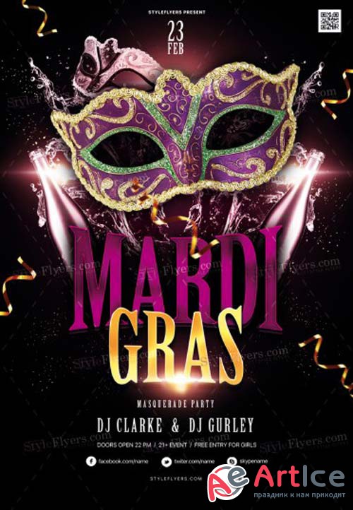 Mardi Gras V3 2019 PSD Flyer Template