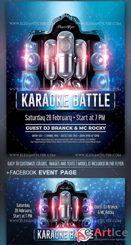 Karaoke Battle V1 2019 PSD Flyer Template + Facebook Cover + Instagram Post