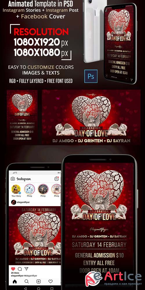 Day of Love V1 2019 Animated Instagram Stories + Instagram Post + Facebook Cover